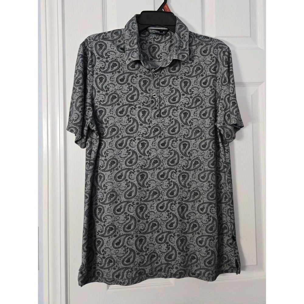 7 Diamonds Mens Wonder Of You Grey Paisley 4-Way Stretch Short Sleeve Shirt M